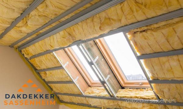 Schuin dak isoleren met glaswol bij dakraam in Sassenheim