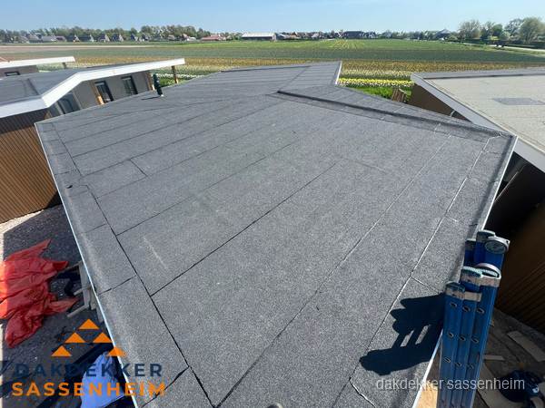 Nieuw bitumen plat dak met uitzicht over landschap in Sassenheim