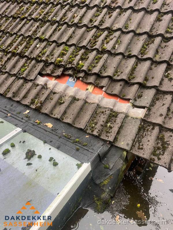 Beschadigd pannendak met ontbrekende dakpannen voor reparatie in Sassenheim Beschadigd pannendak met ontbrekende dakpannen voor reparatie in Sassenheim